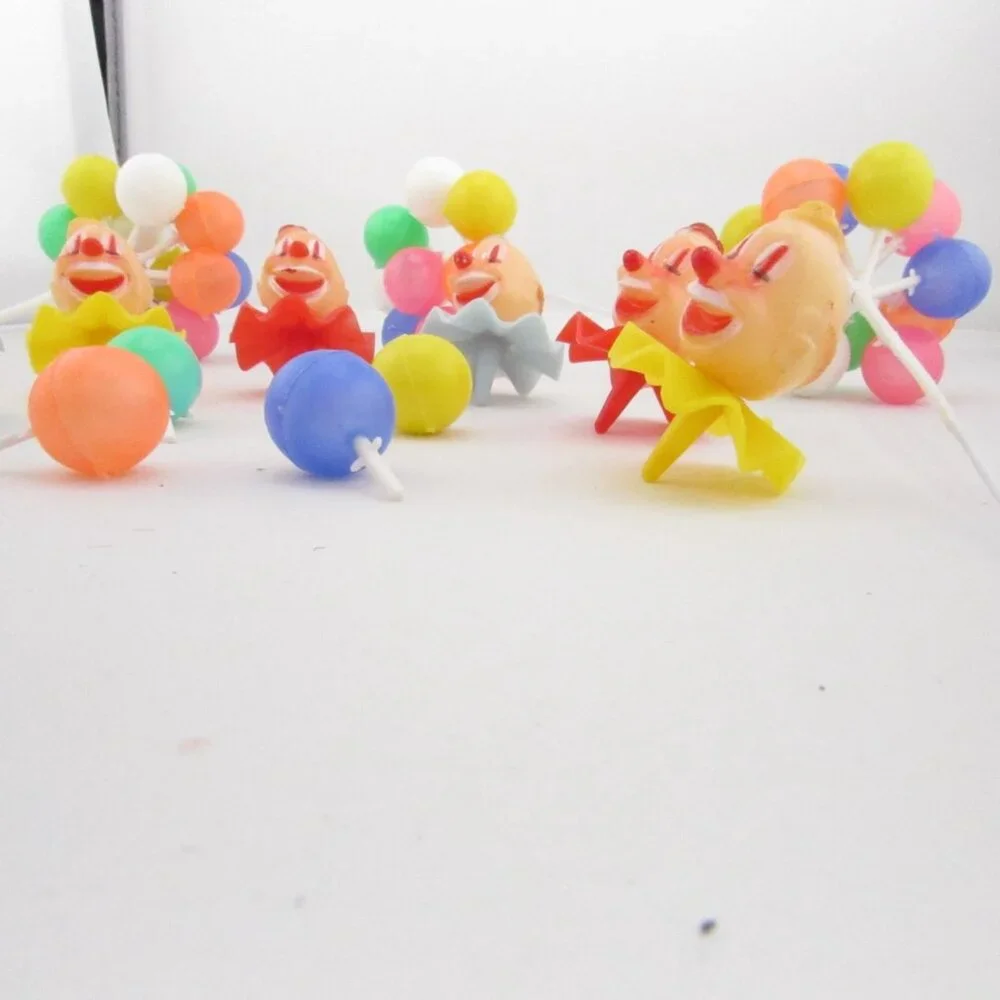 Vintage WILTON Circus Clown Cupcake Cake Toppers Set 6 W/ Balloon Pick Party